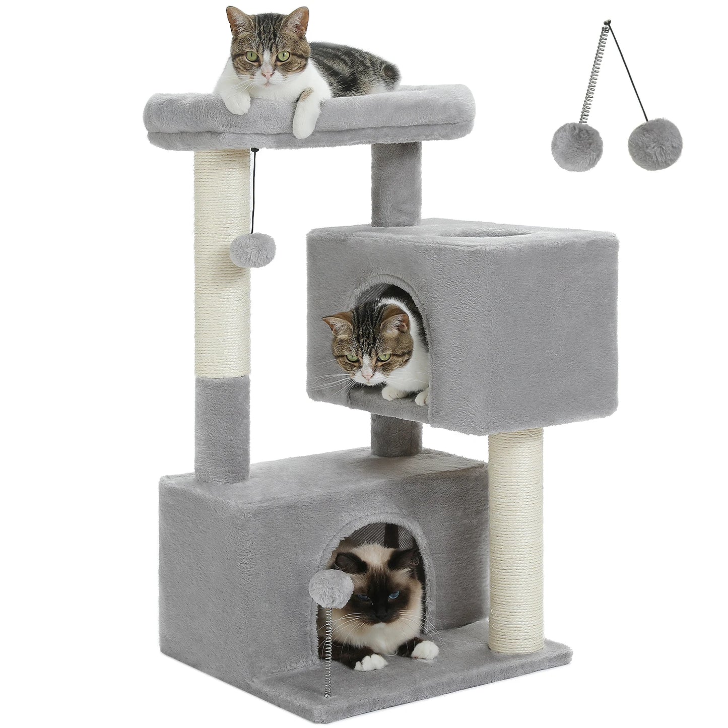Cat Tree for Large Cats Indoor Cat Tower up to 10kg with 2 Large Condos Scratching Posts and Large Perch