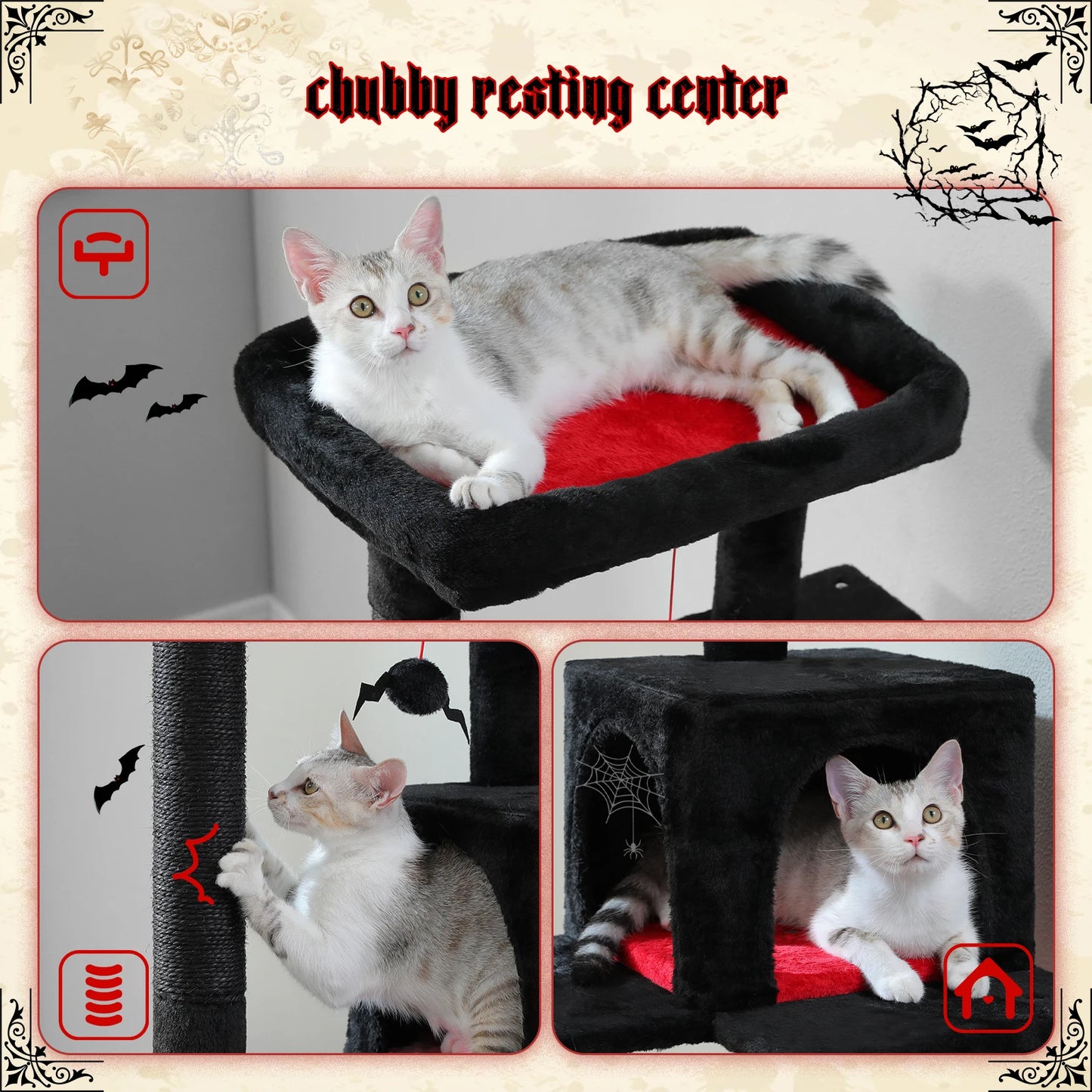 Cat Tree for Indoor Cats 5 Level Cat Tower with Large Hammock and Cozy Condo for Large Cats