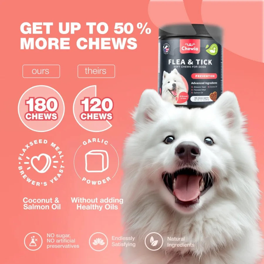 Dog Flea and Tick Treatment Chews Natural Flea Tick Prevention for Dogs Soft Treats Immune Support