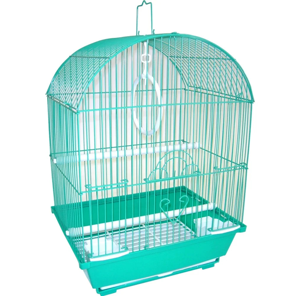 Round Top Bird Cage with Sliding Door Movable Perches and Feeding Cups Easy Clean Tray for Small Birds