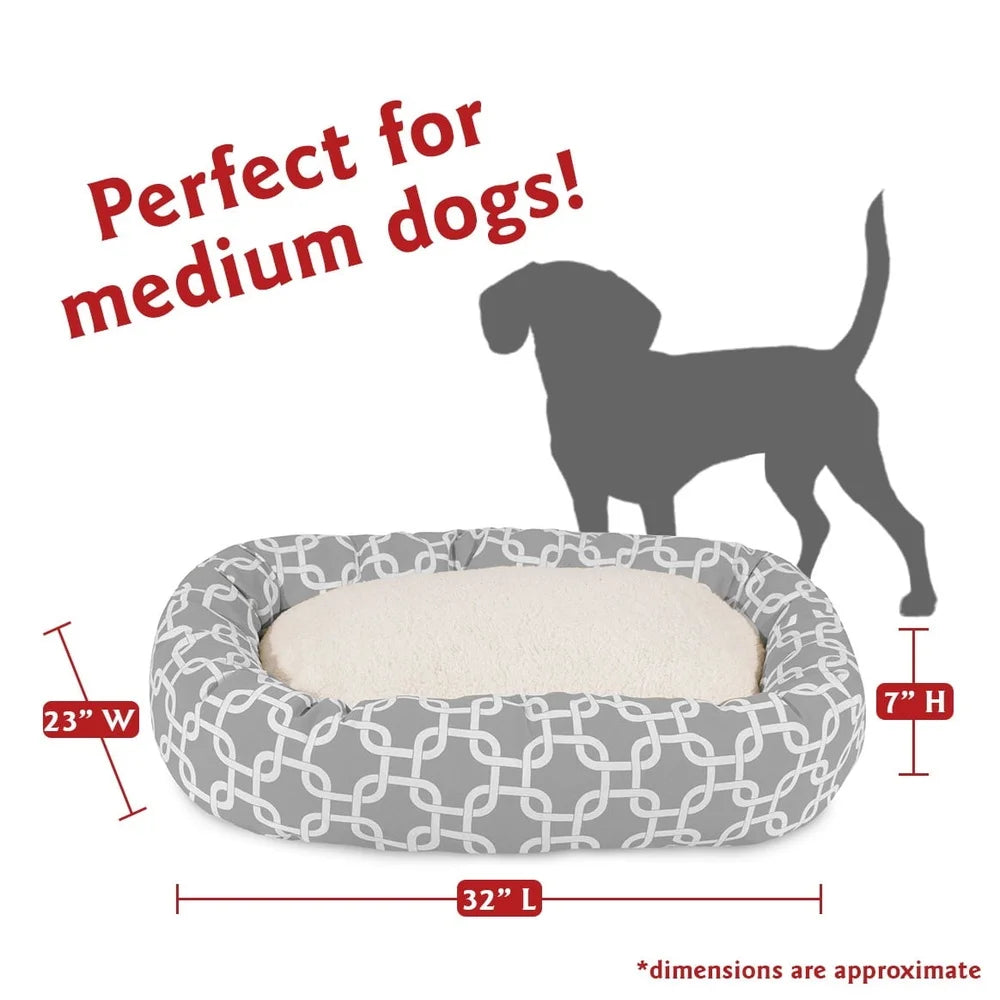 Washable Dog Bed Cozy Round Bagel Design Calming Plush Bolster Pet Bed Medium and Large Dogs