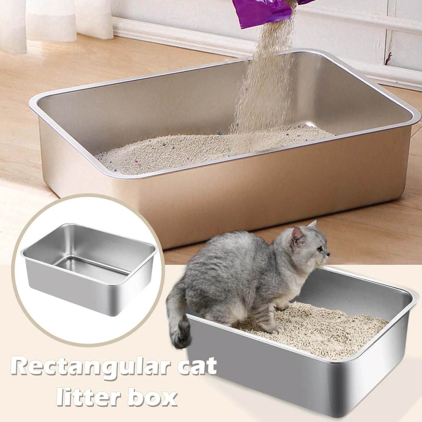 304 Stainless Steel Cat Litter Box Indoor High Sided