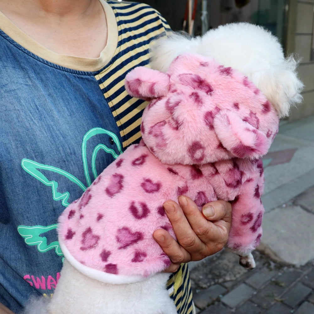 Winter Pet Dog Clothes Warm Fleece Dog Hoodie Leopard Dog Coat Jacket French Bulldog Clothing for Small Medium Dogs Pet Costumes