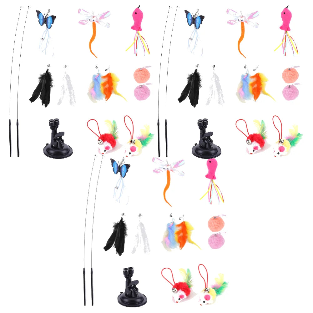 Pet Cat Toy Set Suction Cup Toy Set Double Headed Replacement Head Toy Suit Multifunction for Cat Training Playing Accessories