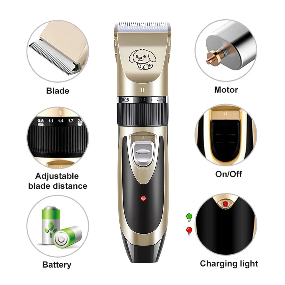 Professional Cat Dog Hair Clipper Grooming Kit Rechargeable Pet Hair Trimmer Shaver Set Animals Hair Cutting Machine Low-Noise