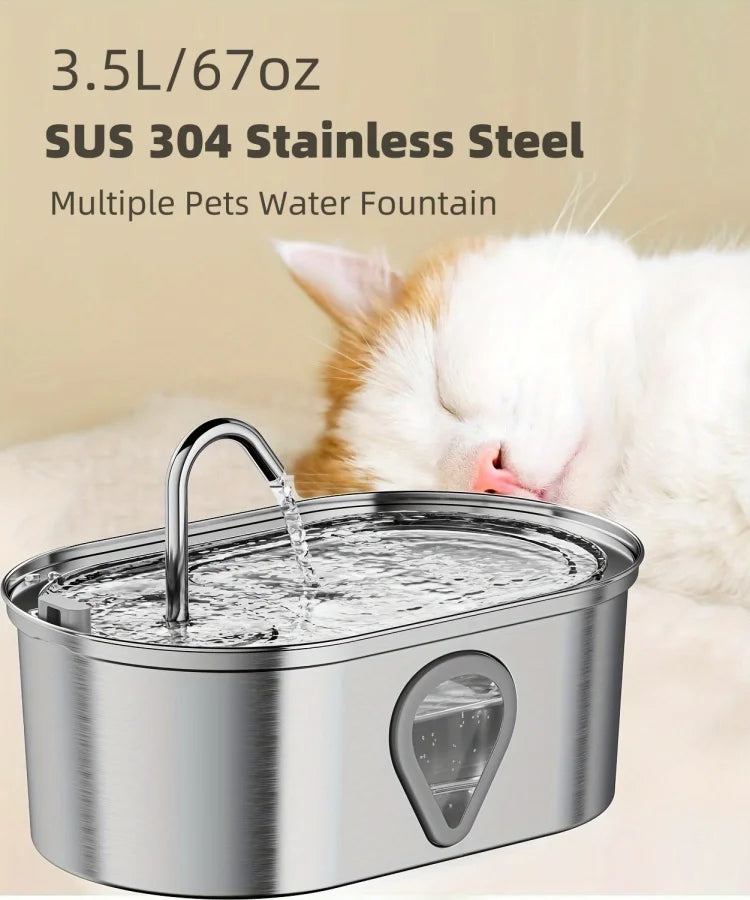 3.5L Stainless Steel Automatic Cat Water Fountain Led