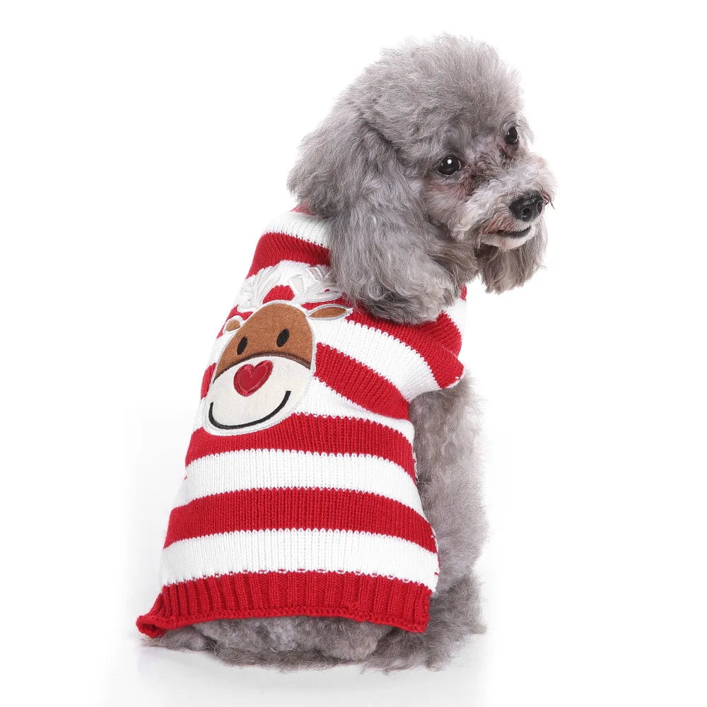 Dog Stripes Sweater Winter Knitting Pet Sweater for Medium Large Dogs Christmas Elk Dog Clothes Labrador Pullover Costume
