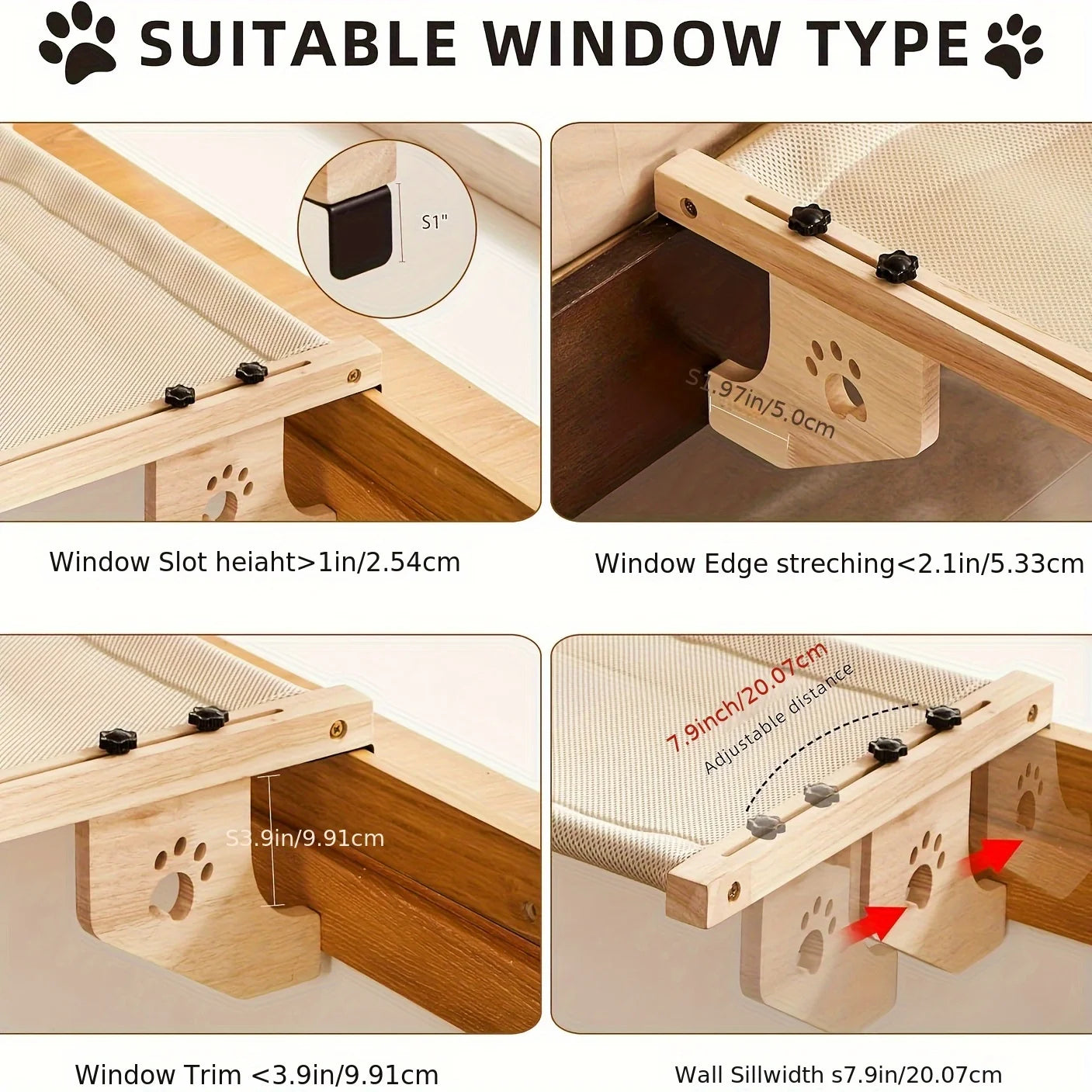 CZBNYXCN Cat Window Hammock With Wooden Metal Frame For Indoor Cats