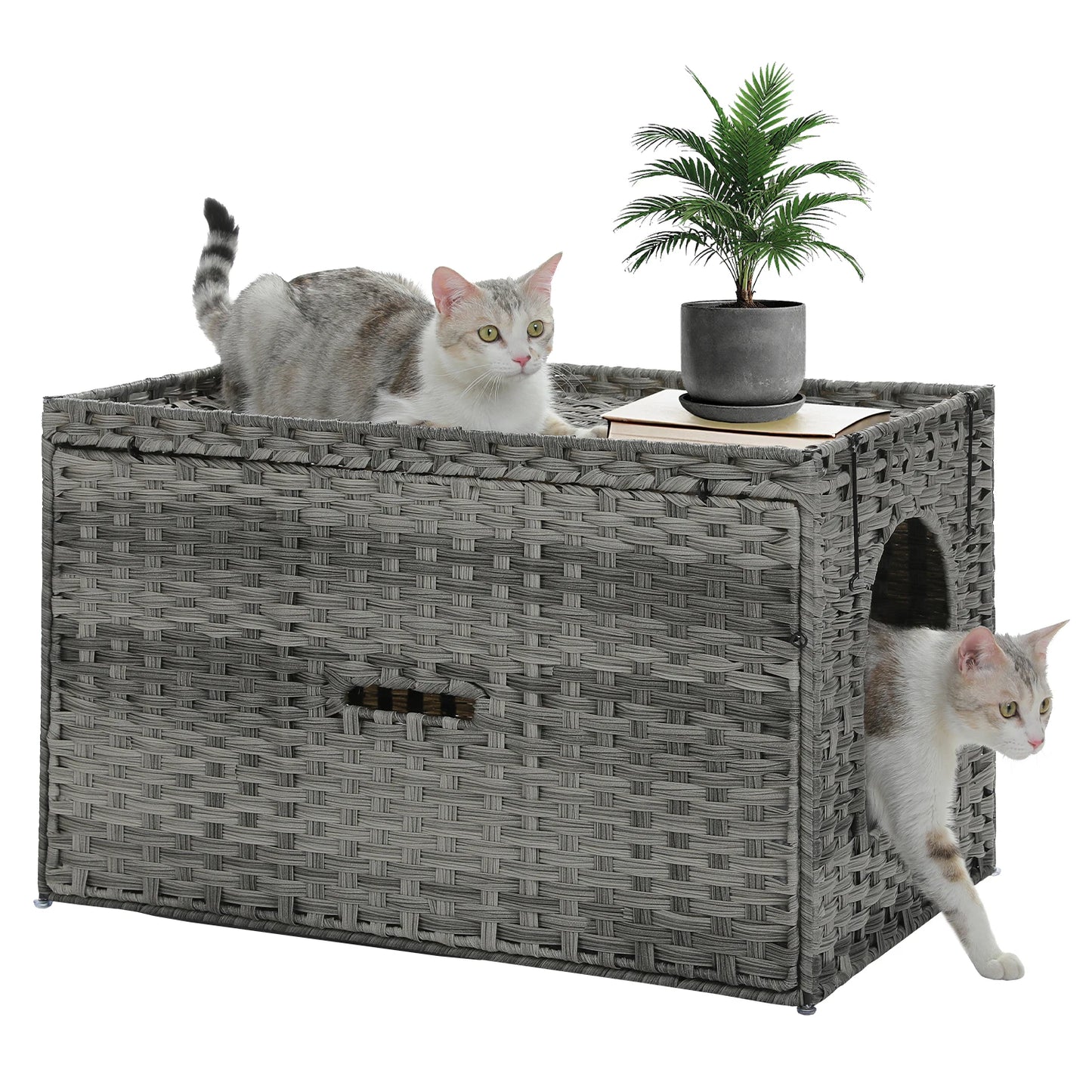 PEQULTICN Rattan Cat Litter Box Enclosure With Tall Doorway