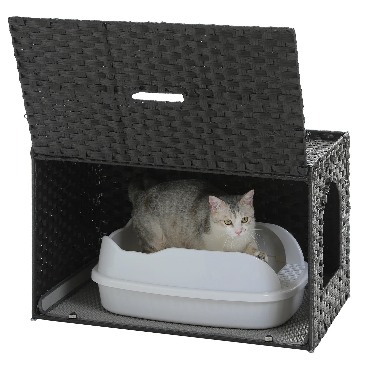 PEQULTICN Rattan Cat Litter Box Enclosure With Tall Doorway