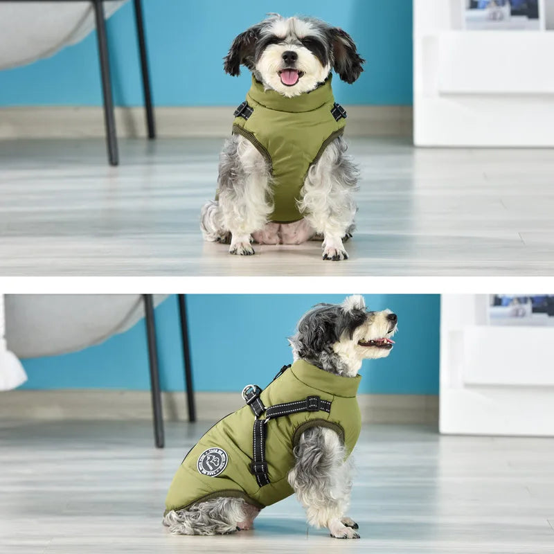 Winter Warm Dog Jacket Waterproof Pet Coat Fleece Harness Vest for Small and Large Dogs