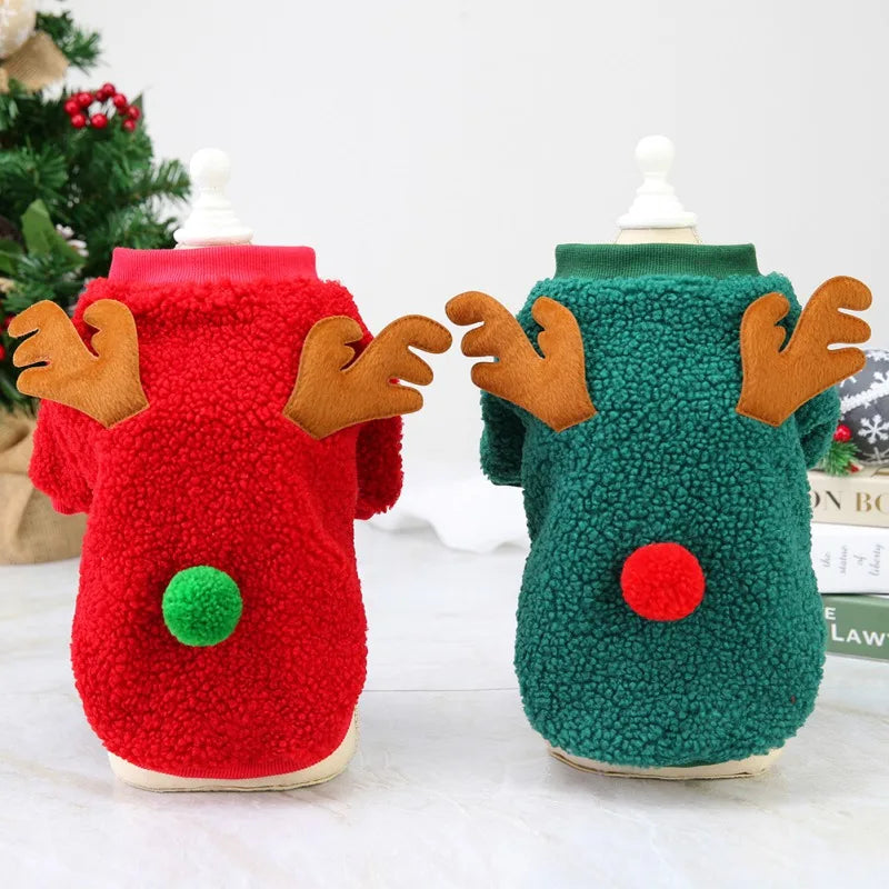 Autumn Winter Cute Christmas Dog Coat Grain Velvet Pet Dog Sweater New Year Party Sweater Shirt Festival Pet Clothing Outfit