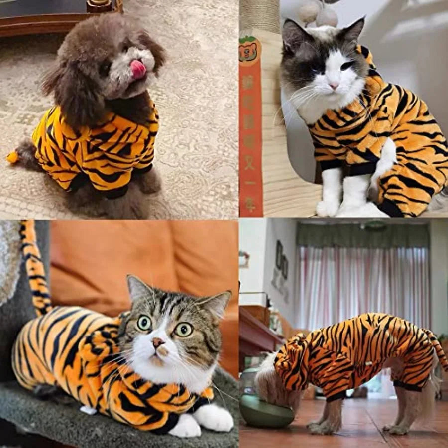 High-Concerned Dog Tiger Halloween Costume Hooded Coat With Bunny Ears