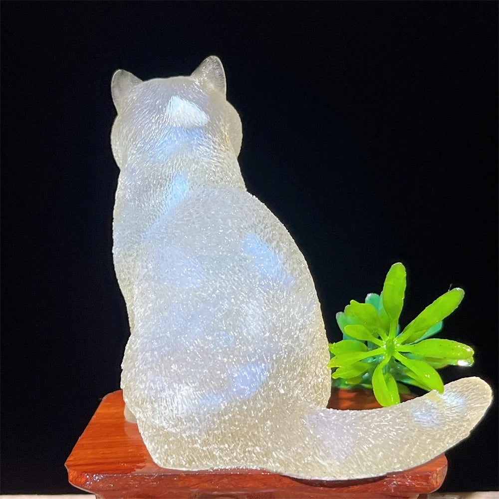 Cat Tumbled Stone Statue Natural Gemstone Amethyst Rose Quartz Opal lite Reiki Healing Crystal Stone Figurine Crafts Gifts