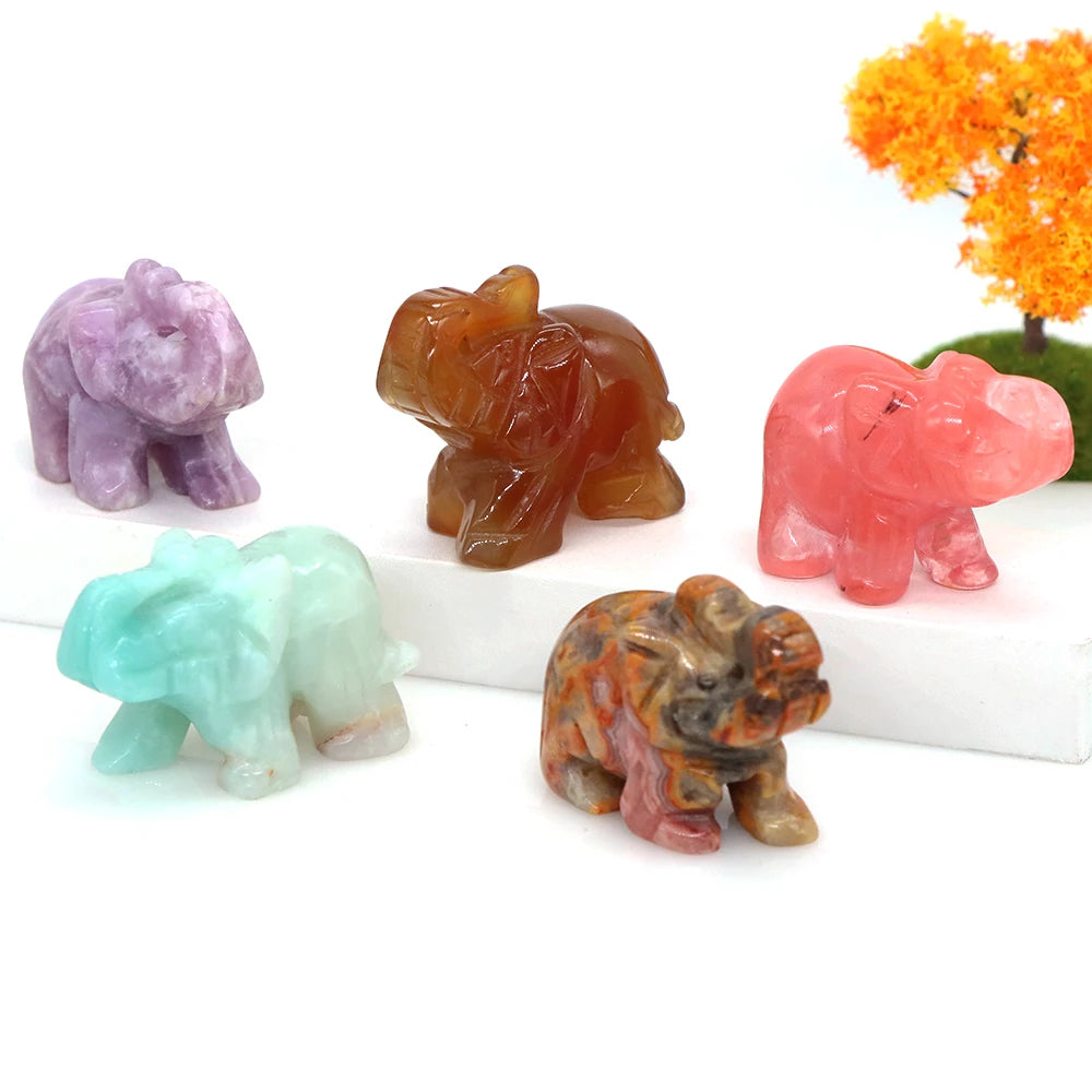 Lucky Elephant Statue Aventurine Amethyst Crystal Feng Shui Figurine Chakra