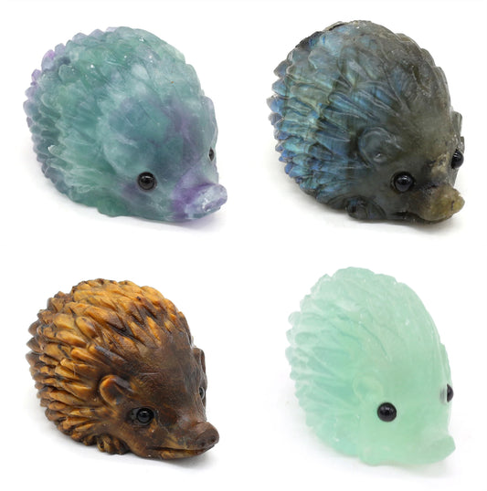 Natural Crystal Cute Animal Carved Hedgehog Statue, Rose Quartz, Tiger Eye Stone Crafts, Reiki Home Decoration, Ornaments