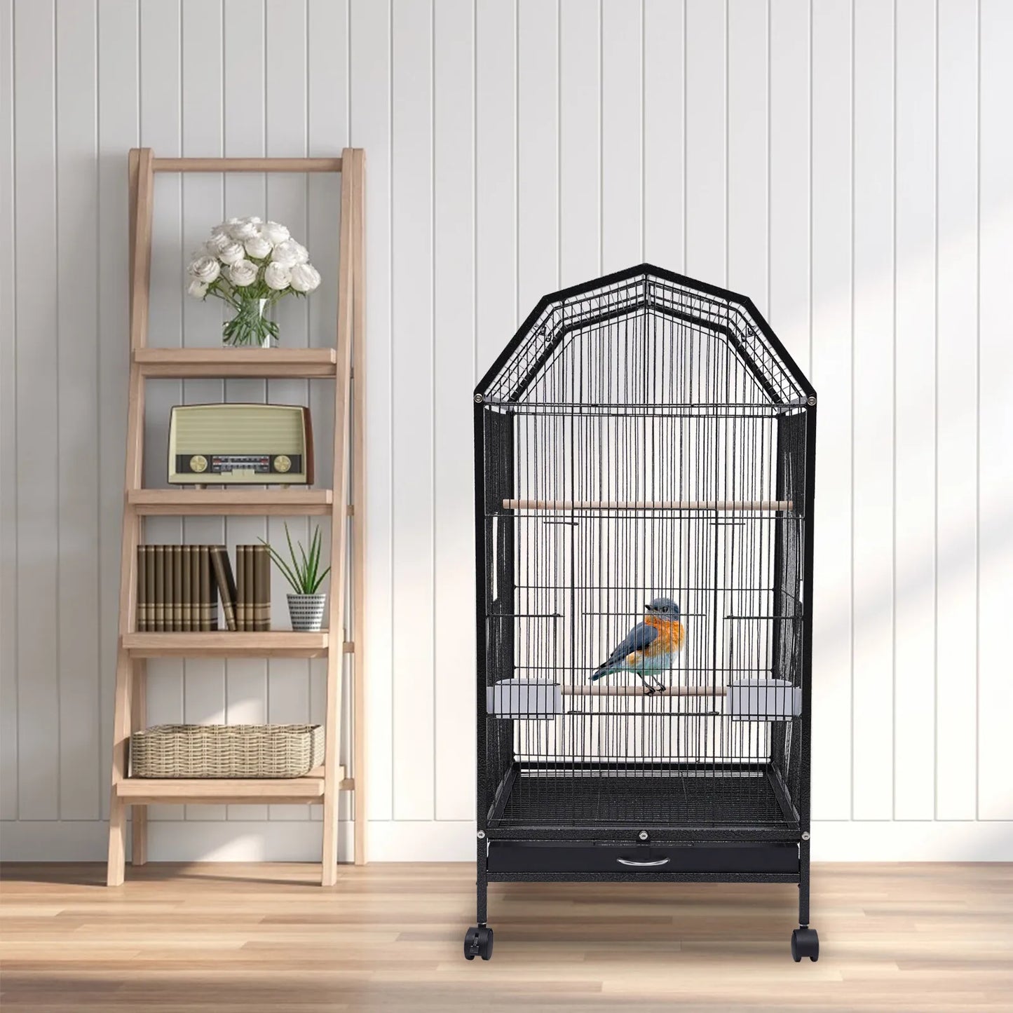 NONECN Bird Cage With Rolling Stand Skylight Wheels For Parakeets