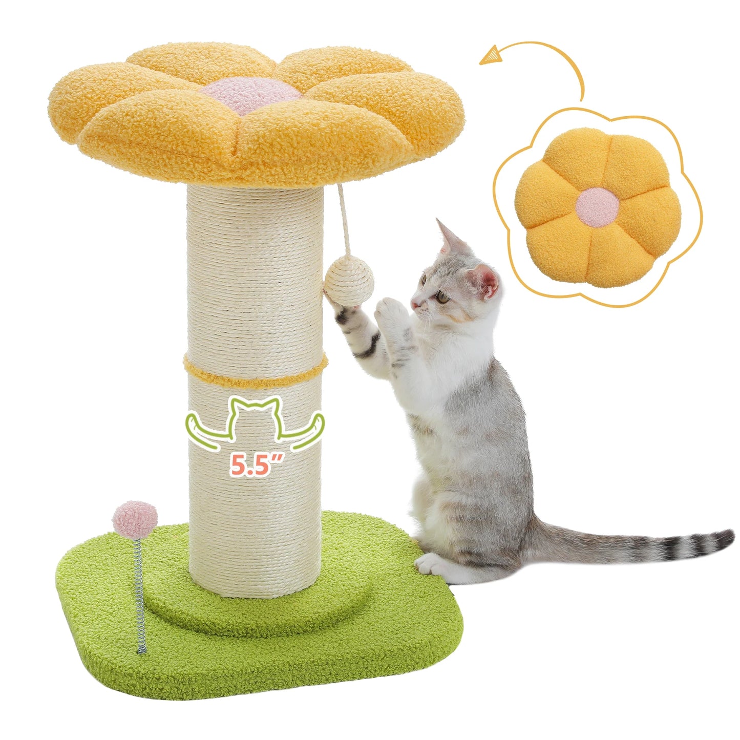 PAWZ Road Flower Cat Scratching Post With Removable Bed Indoor Cat Tower