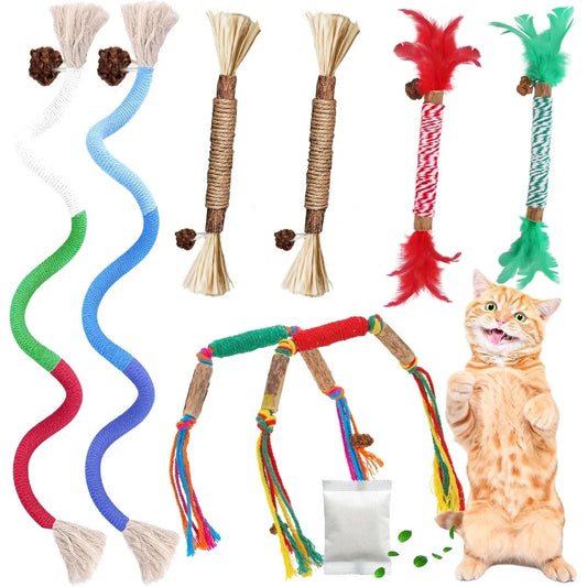 Silvervine Cat Chew Rope Toy With Refillable Catnip Bag For Teeth Cleaning