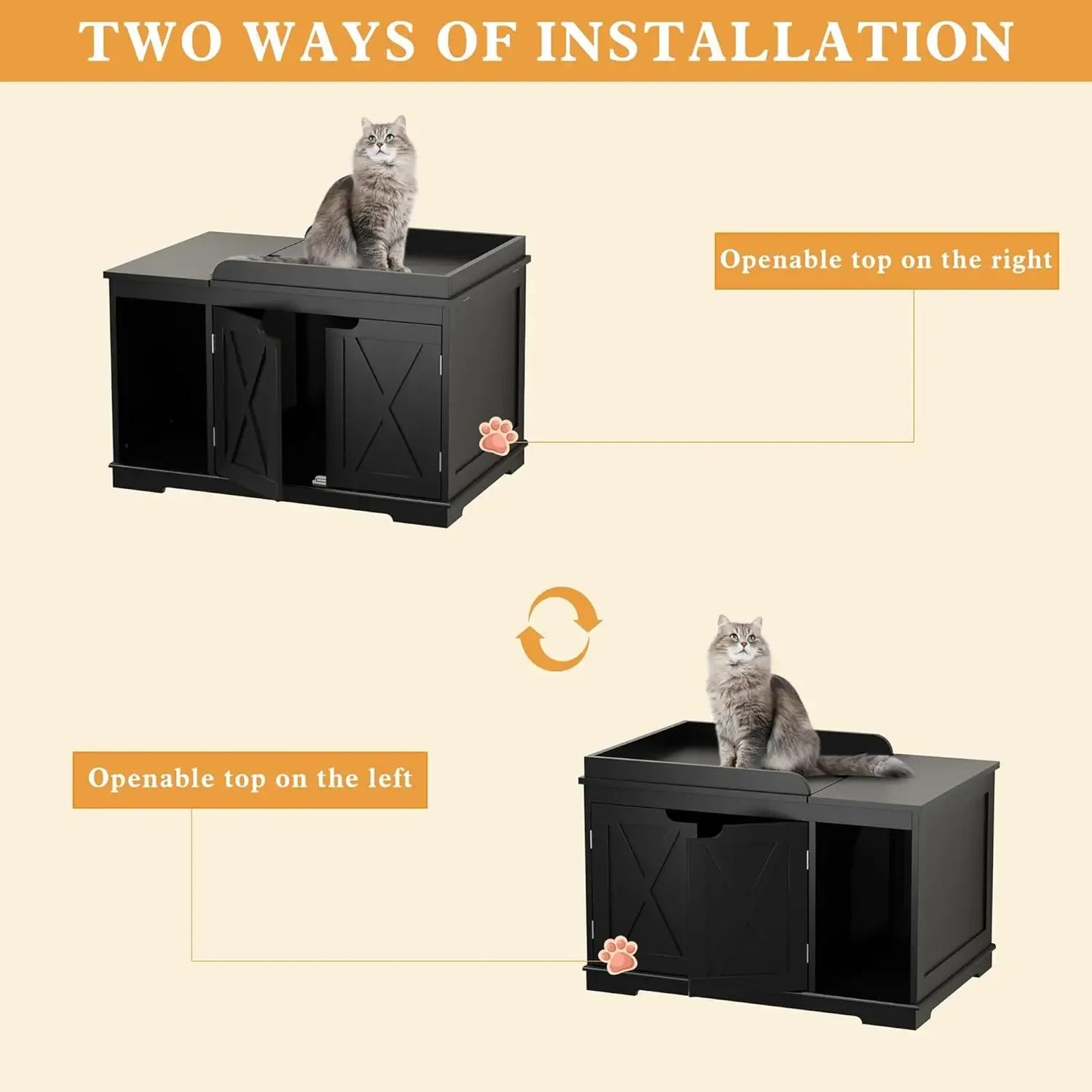 Flip Top Wooden Cat Litter Box Enclosure Hidden Cabinet