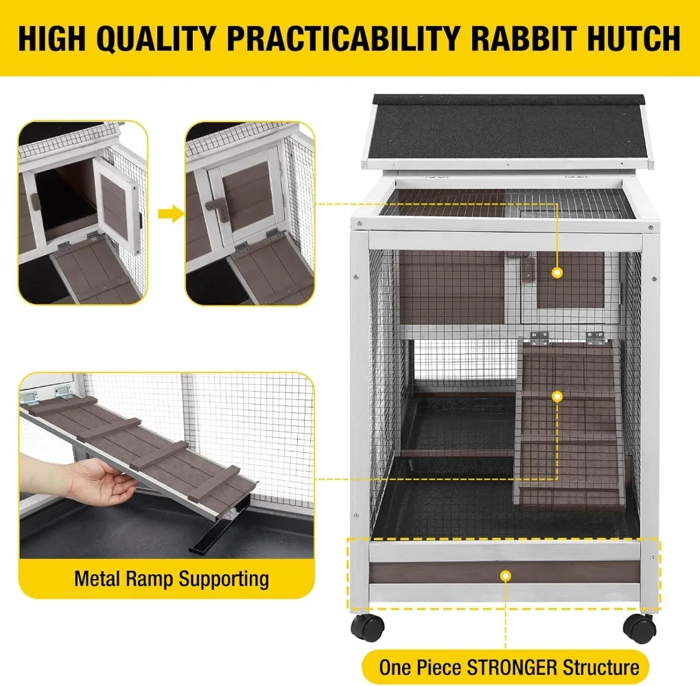 Rabbit Hutch 62 Inch Cage On Wheels Pull Out Trays Indoor