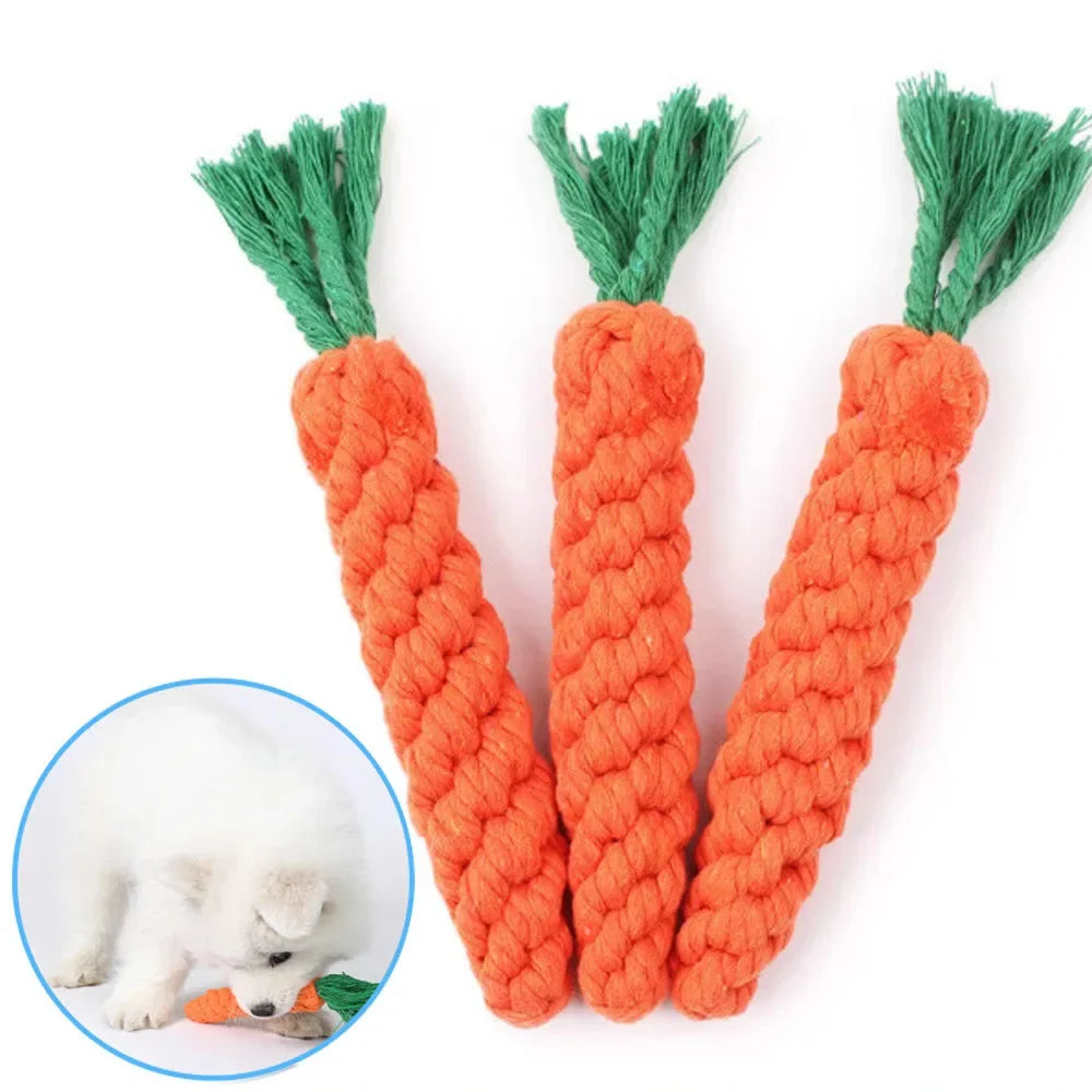 Durable Carrot Dog Chew Rope Toy For Puppy Teeth Cleaning