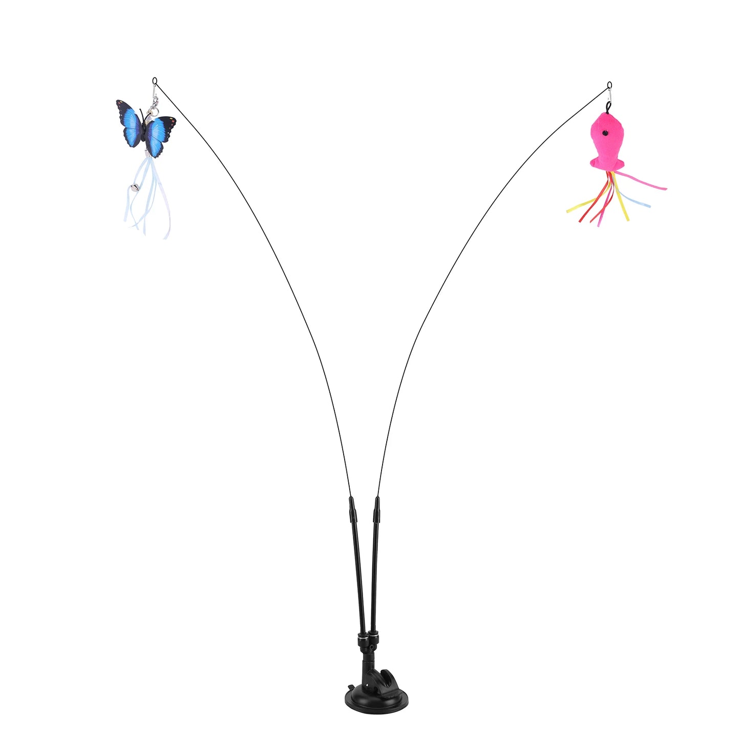 Pet Cat Toy Set Suction Cup Toy Set Double Headed Replacement Head Toy Suit Handfree Cat Toy Stick for Floor Glass Door Panel