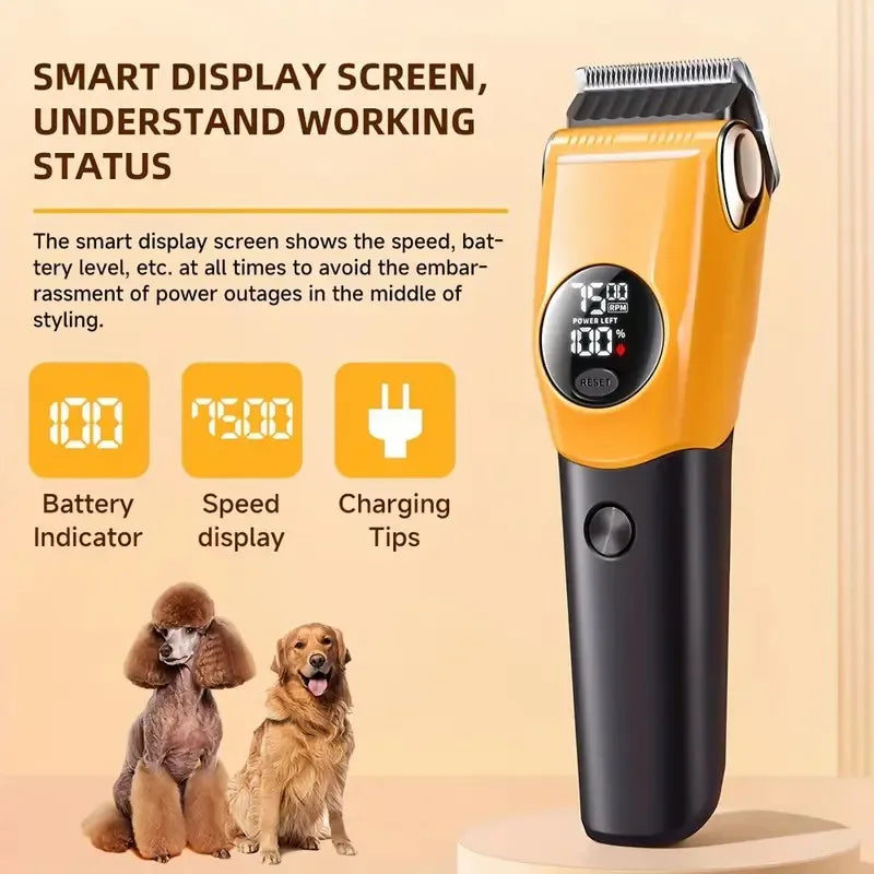 Pet Clipper Professional Dog Hair Trimmer Cat Grooming Shaver 7500 RPM LED Rechargeable Suitable for Large Medium and Small Pets