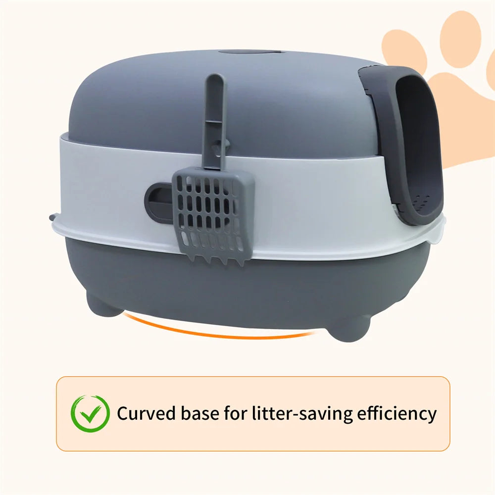 Large Cat Litter Box Enclosed with Scoop Odorless Hooded Litter Tray Deep Cat Toilet Pan Easy Clean Non-Stick