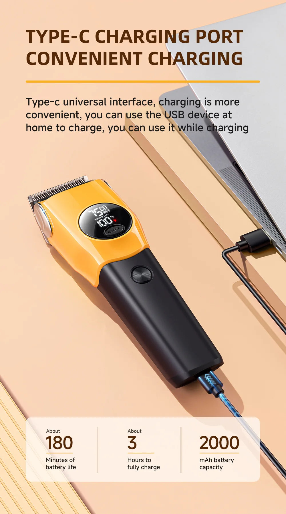 Pet Clipper Professional Dog Hair Trimmer Cat Grooming Shaver 7500 RPM LED Rechargeable Suitable for Large Medium and Small Pets
