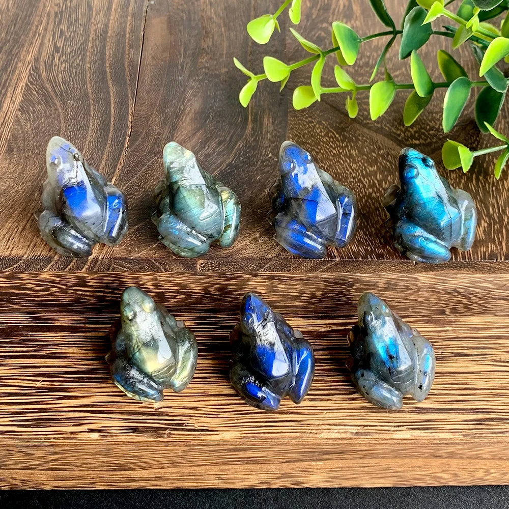 1PCS Frog Statue Natural Stones Room Ornament Hand Carved Reiki Figurine Labradorite Healing Crystals Aquarium Home Decor