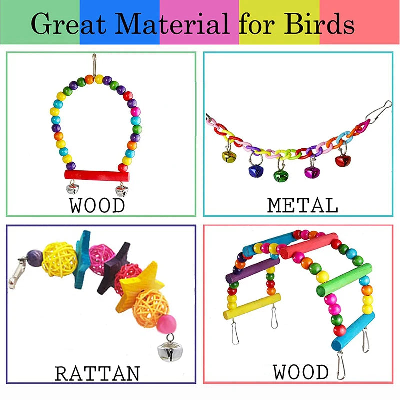 Zhejiang 7pc Wood Parrot Toys Cage Accessories Swing Set