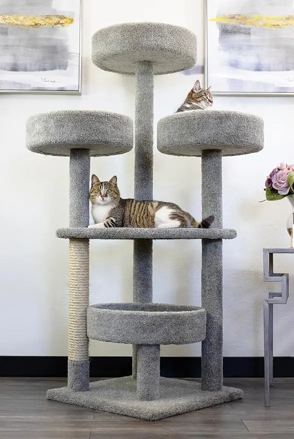 Wooden Carpeted Cat Condo Tower for Indoor Use