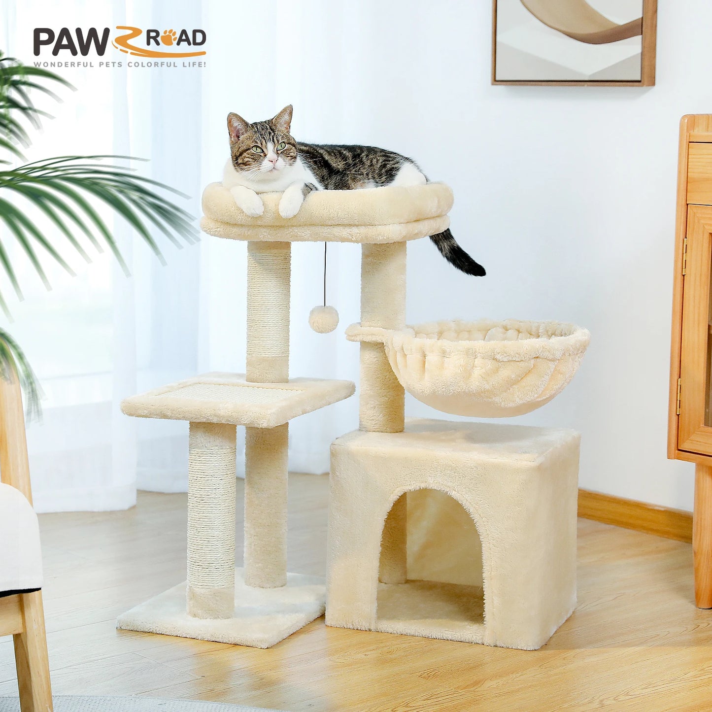 Cat Tree Cat Tower for Indoor Cats with Big Hammock Removable Top Perch and Scratching Posts Grey