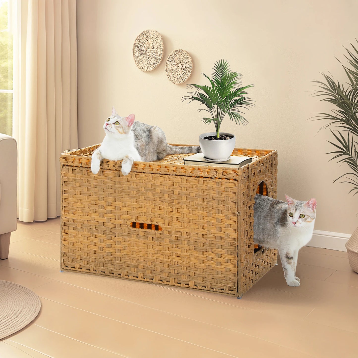 PEQULTICN Rattan Cat Litter Box Enclosure With Tall Doorway
