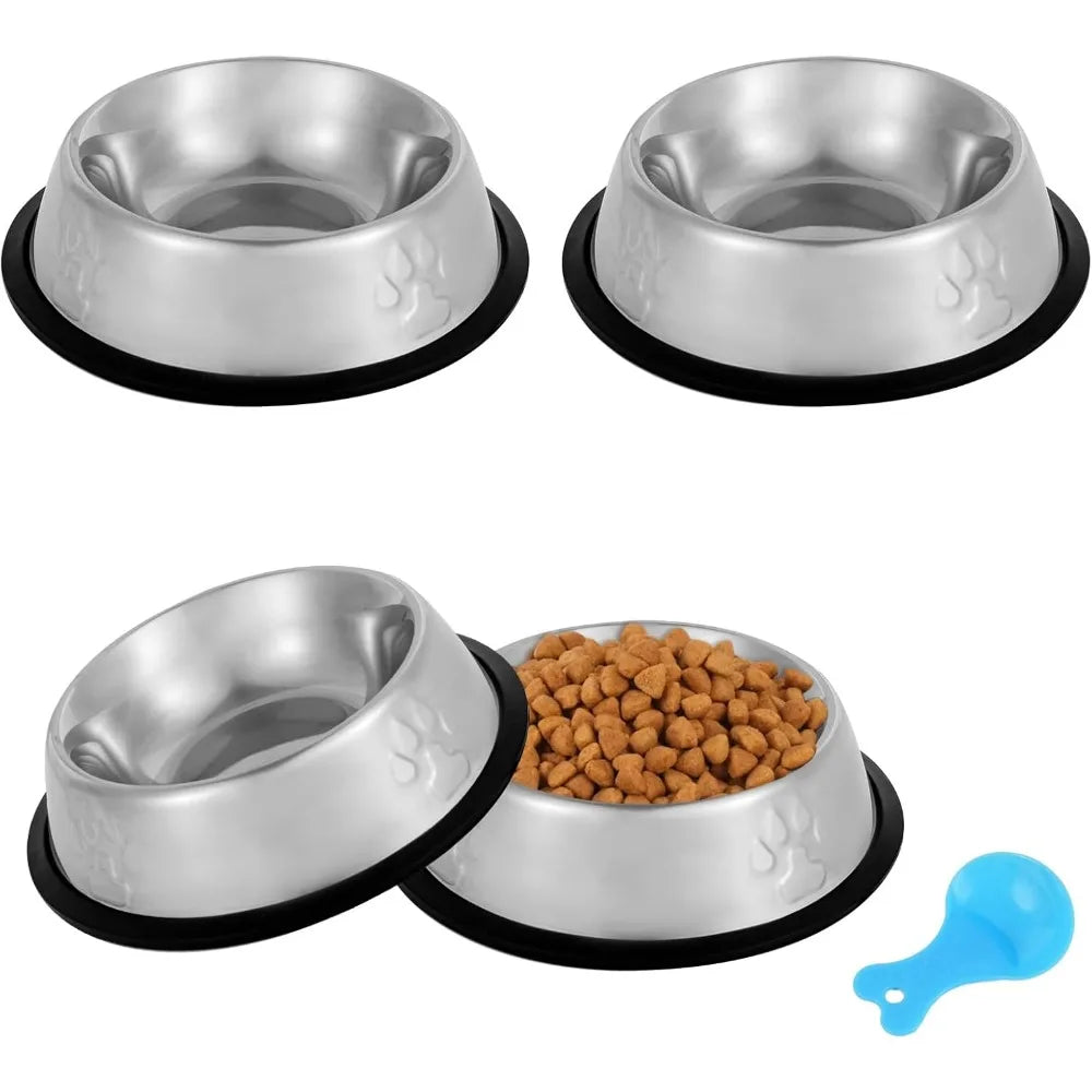 Stainless Steel Cat Bowl, 4 Pack Metal Dog Bowls for Food and Water, Non-Slip Pet Feeding Dish Bowl with Rubber Base for Indoor