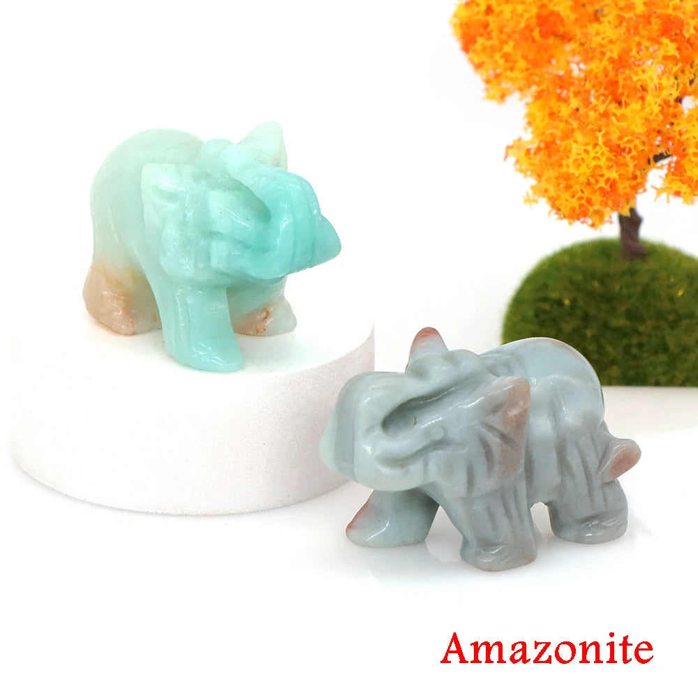 Lucky Elephant Statue Aventurine Amethyst Crystal Feng Shui Figurine Chakra