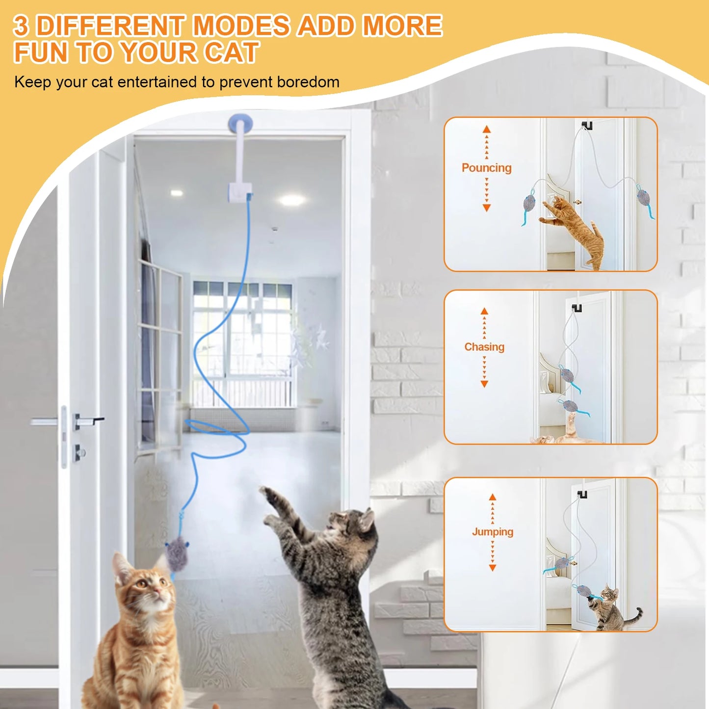 New Door Hanging Automatic Retractable Kitten Toys with 3 Catnip Mice Interactive Cat Teaser Retractable Toys for Bored Cats