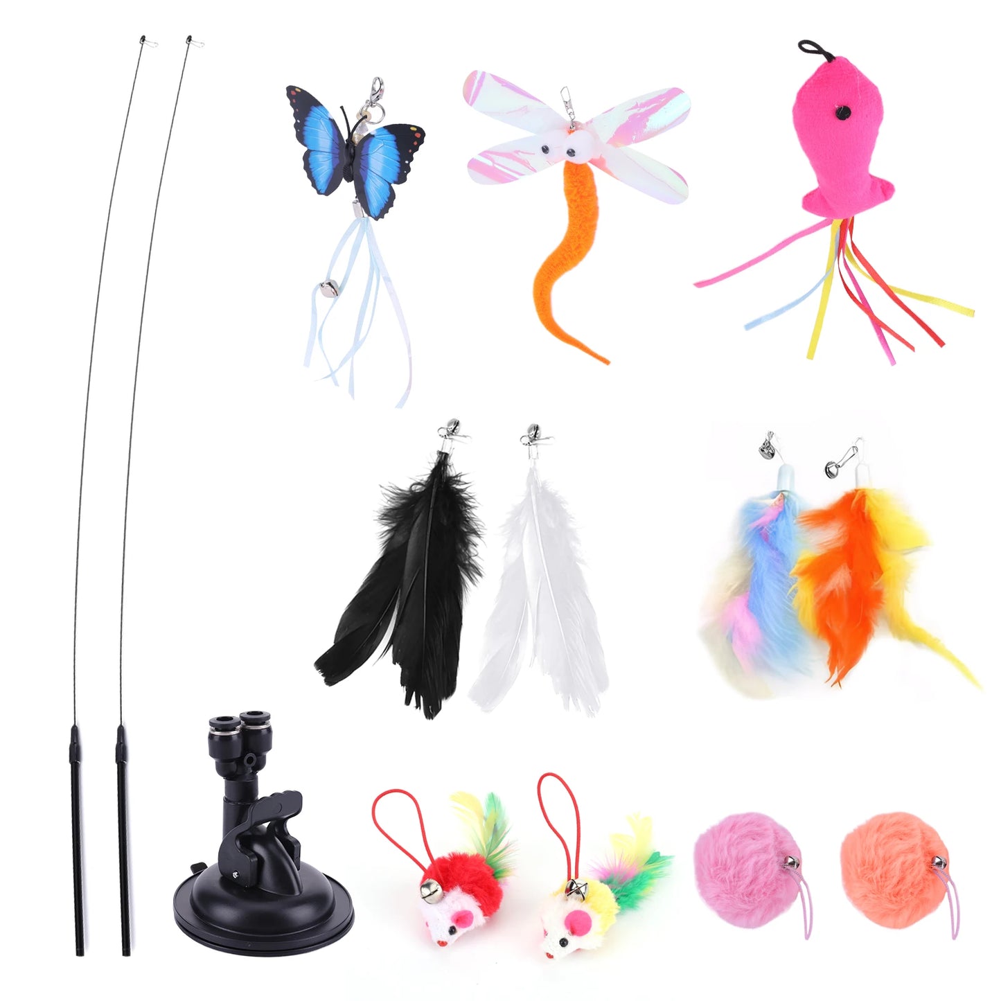 Hign-concerned Pet Cat Toy Set With Suction Cup Teaser Stick