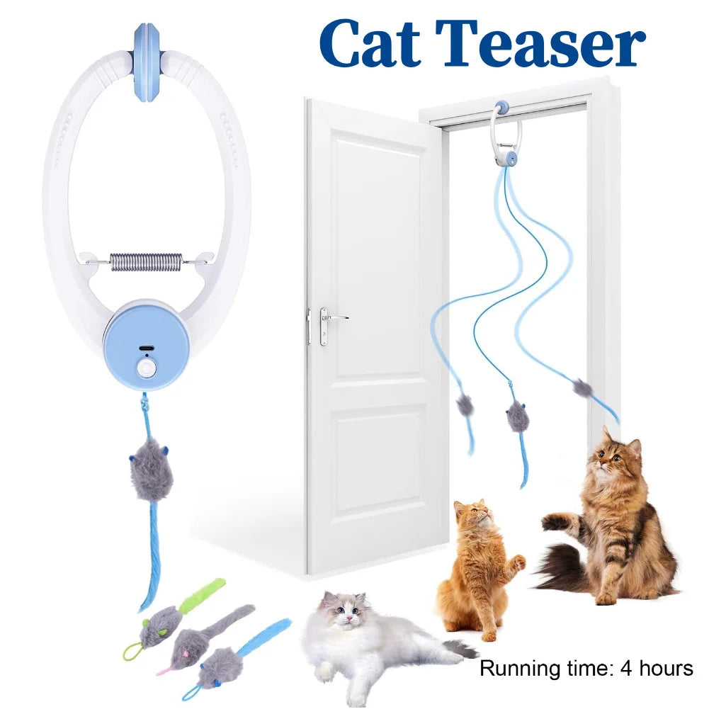 New Door Hanging Automatic Retractable Kitten Toys with 3 Catnip Mice Interactive Cat Teaser Retractable Toys for Bored Cats