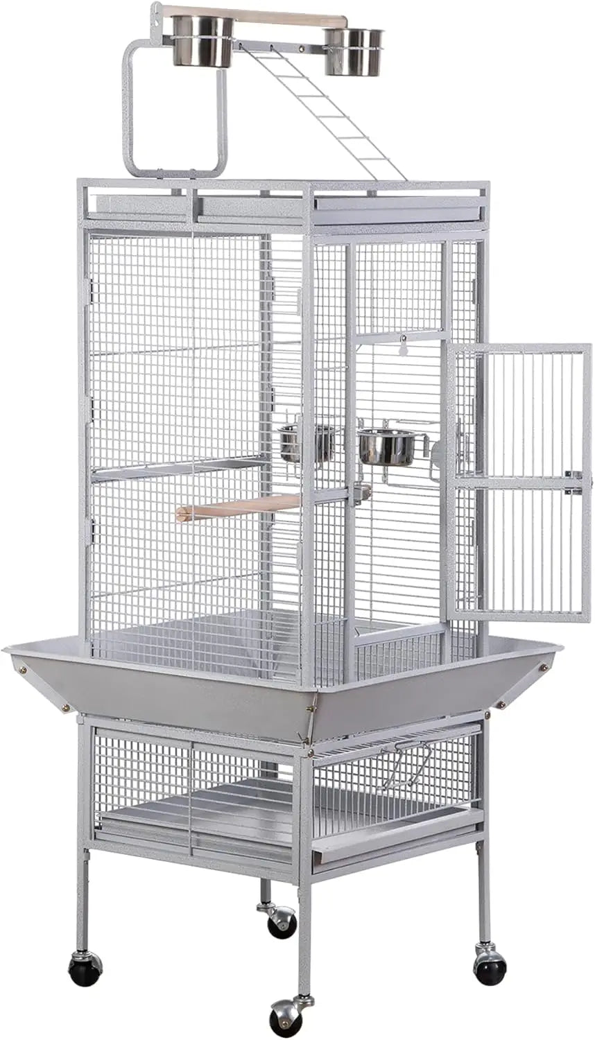 Wrought Iron Playtop Parrot Bird Cage With Rolling Stand