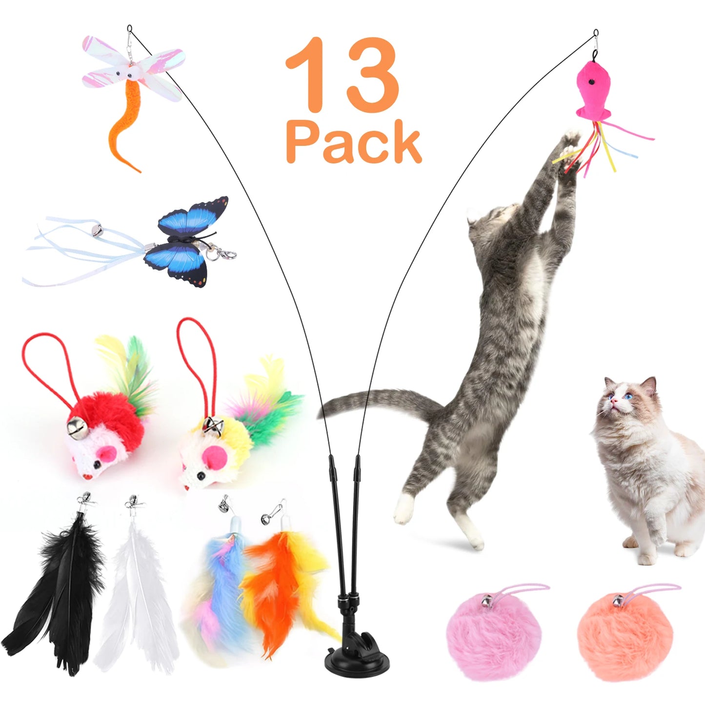 Hign-concerned Pet Cat Toy Set With Suction Cup Teaser Stick