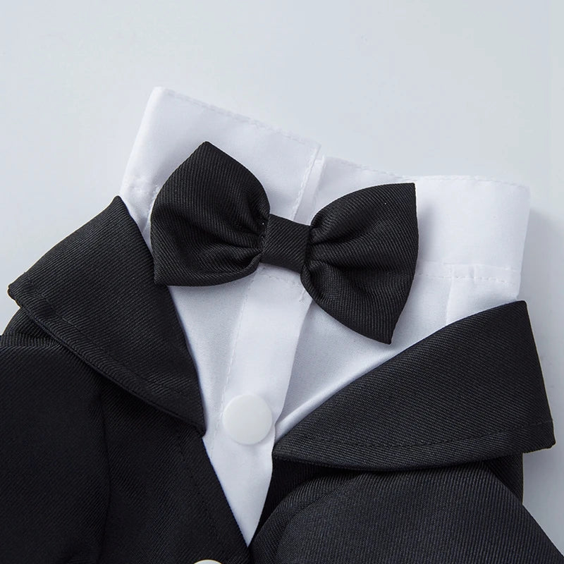 Pet Dog Tuxedo Formal Wedding Party Suit for Small Medium Dogs Bow Tie Shirt Cosplay Gentleman Costume