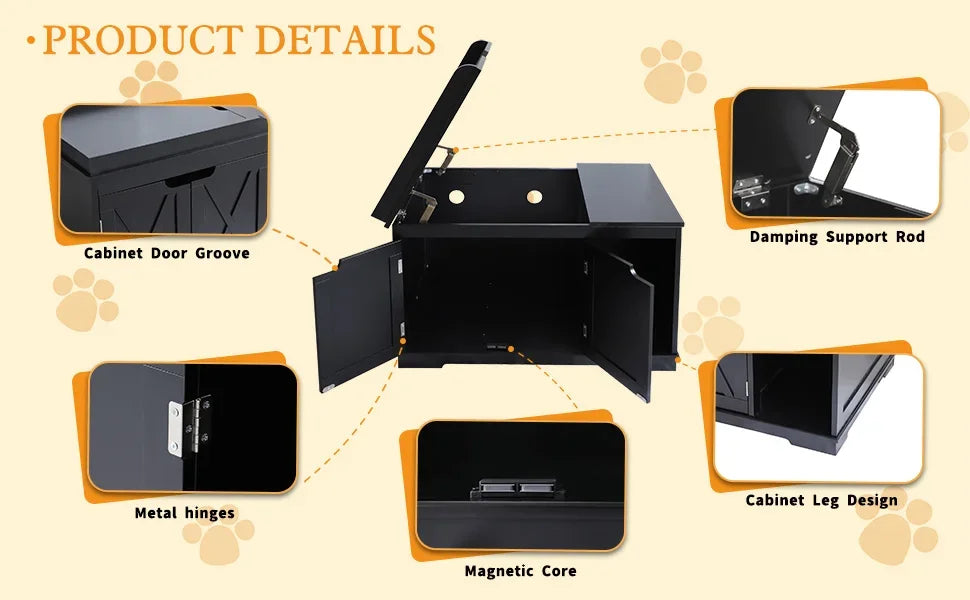Flip Top Wooden Cat Litter Box Enclosure Hidden Cabinet