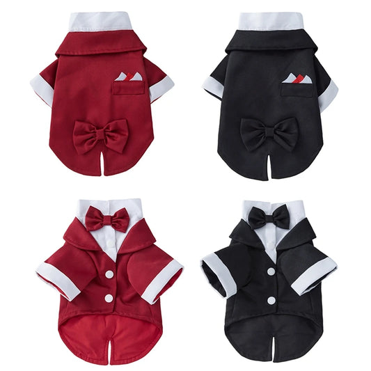 Pet Dog Tuxedo Formal Wedding Party Suit for Small Medium Dogs Bow Tie Shirt Cosplay Gentleman Costume