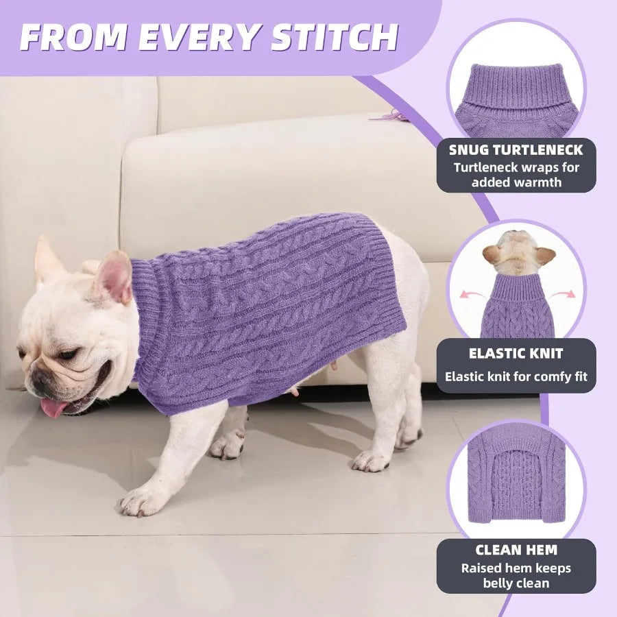 Guangdong Dog Sweaters 2 Pack Turtleneck Cable Knit Pullover