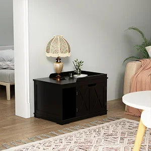 Flip Top Wooden Cat Litter Box Enclosure Hidden Cabinet