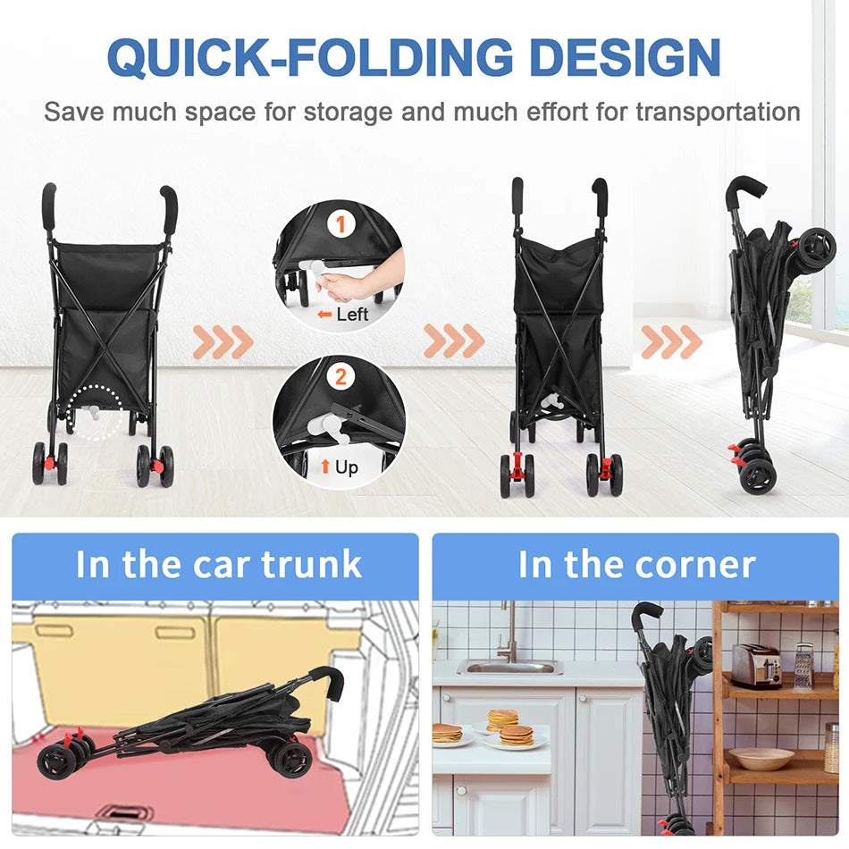 Shopping Cart Folding Portable  Durable Lightweight Market Purchase Bag Trolley with 4 Wheels,Pet Stroller,For Picnic