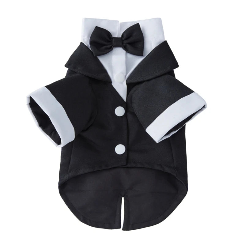 Pet Dog Tuxedo Formal Wedding Party Suit for Small Medium Dogs Bow Tie Shirt Cosplay Gentleman Costume