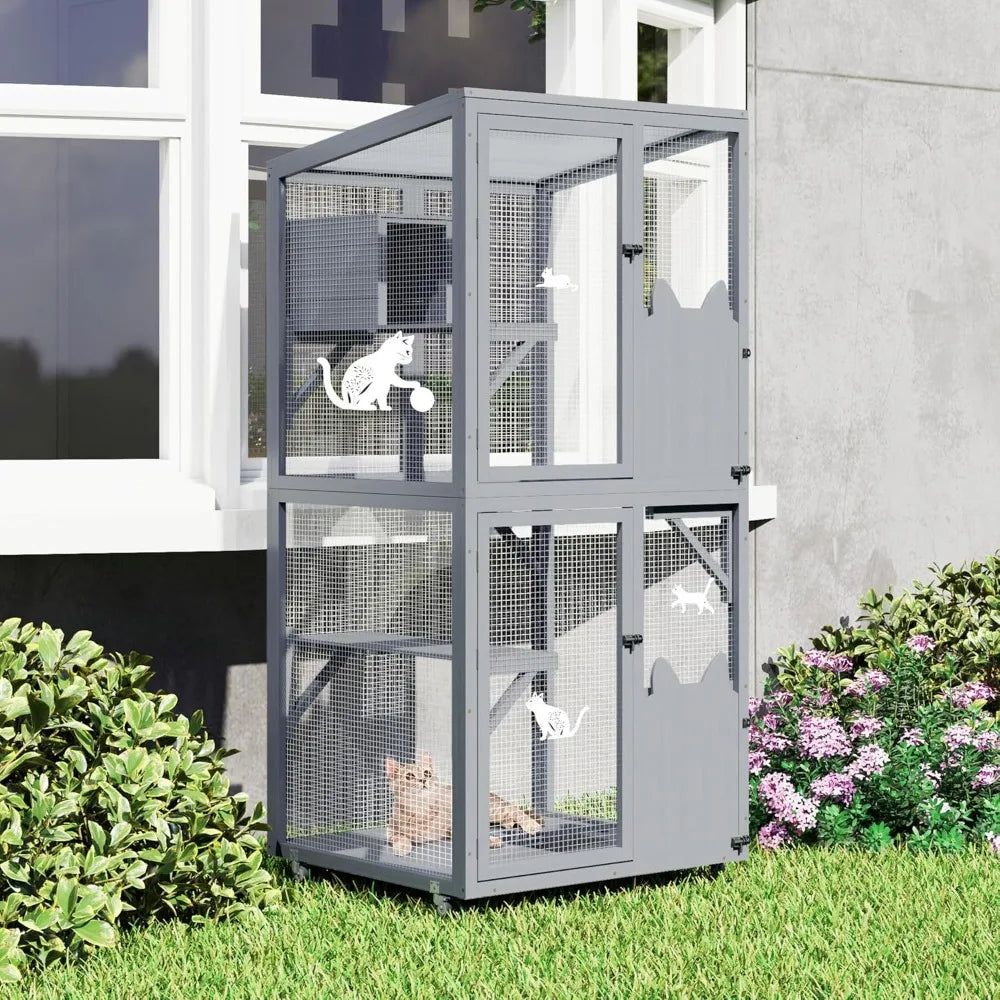 Closure Catio Outdoor Cat Enclosure Window Box with Wheels